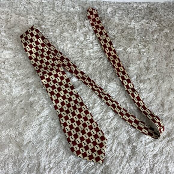 Vtg Silk Necktie Golf Golfer Geometric Red - Picture 2 of 7